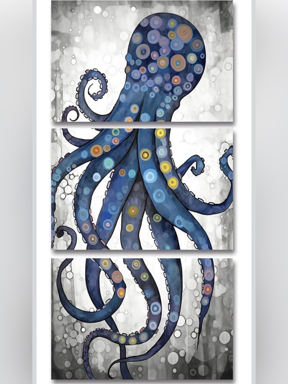 Octopus Wall Art Abstract Grey and Blue Octopus Painting